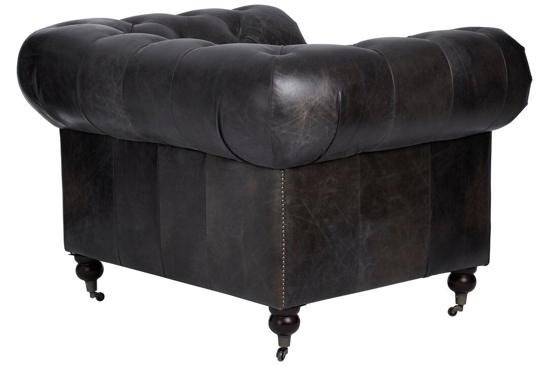 Verona Dark Grey Brown Leather Chesterfield Chair
