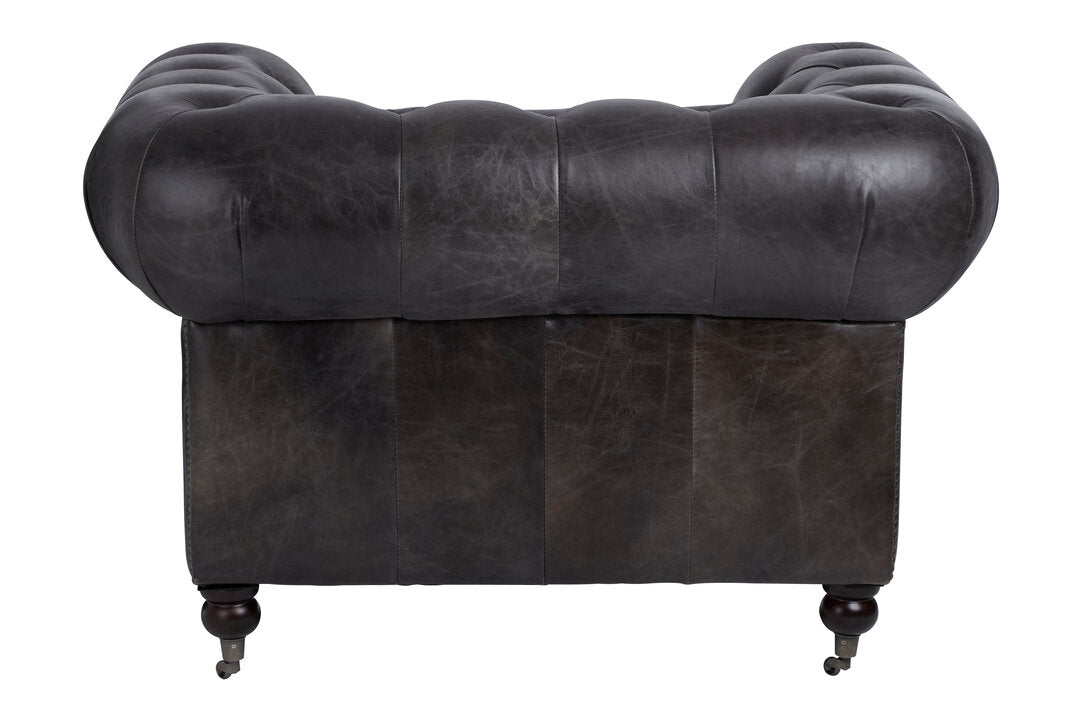 Verona Dark Grey Brown Leather Chesterfield Chair