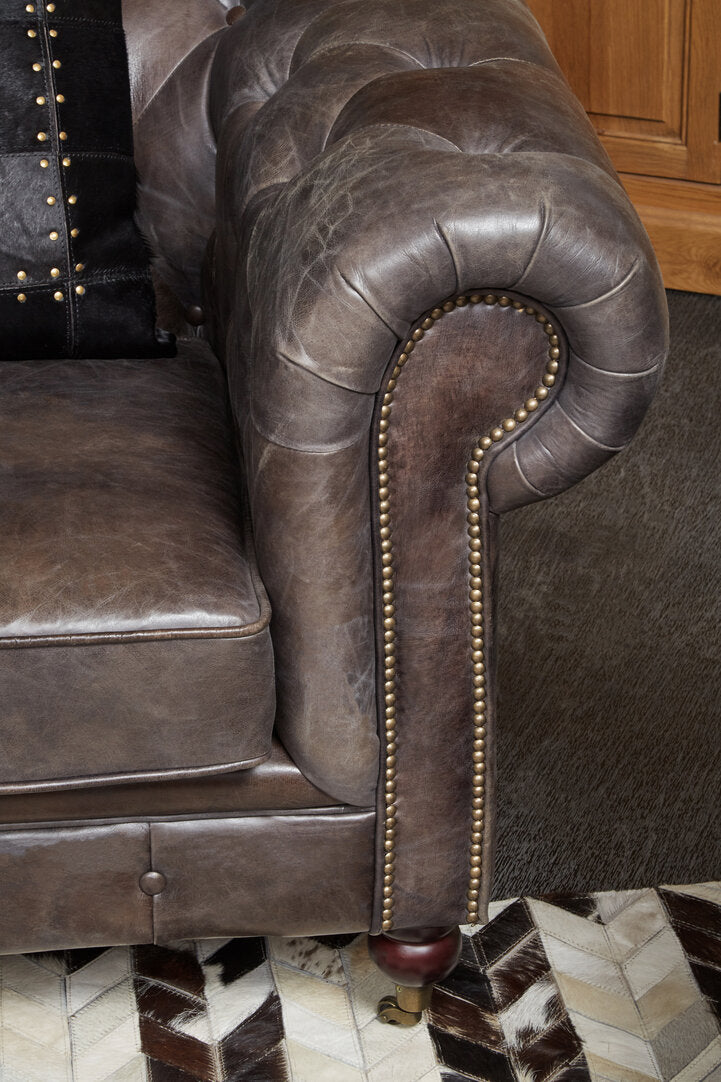 Verona Dark Grey Brown Leather Chesterfield Chair