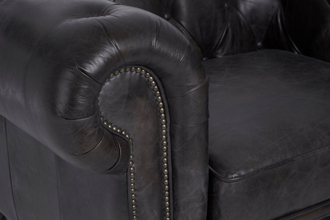 Verona Dark Grey Brown Leather Chesterfield Chair