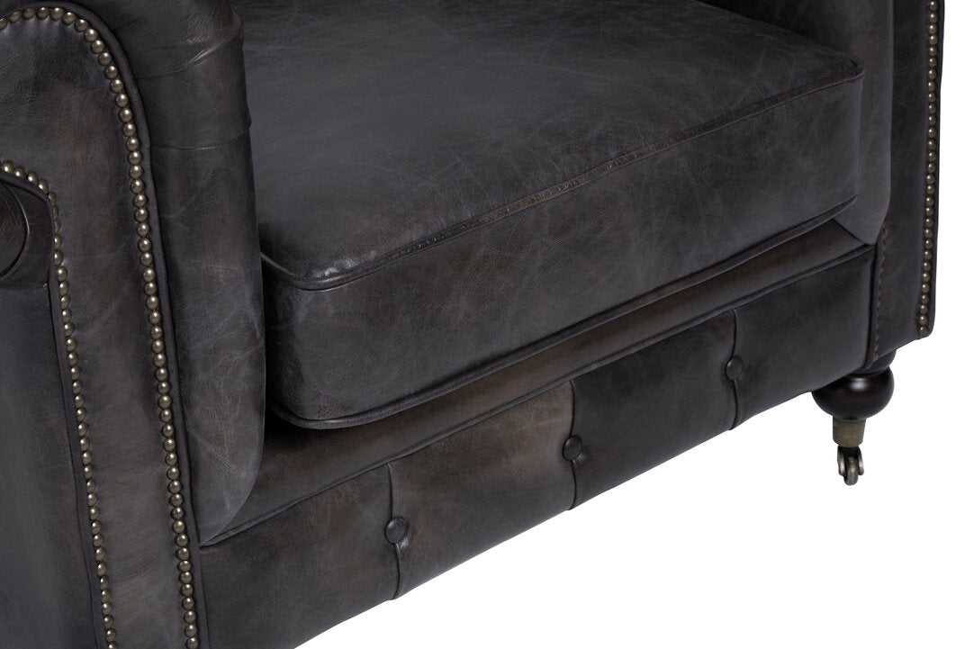 Verona Dark Grey Brown Leather Chesterfield Chair
