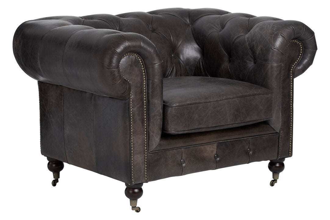 Verona Dark Grey Brown Leather Chesterfield Chair