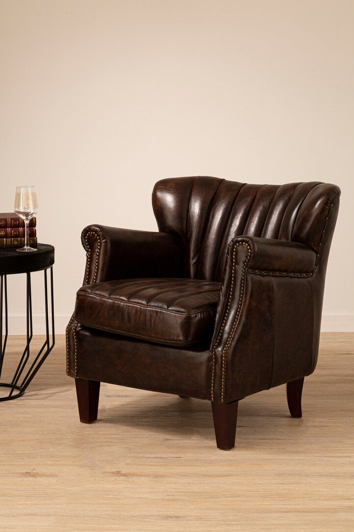 Verona Winged Brown Leather Armchair