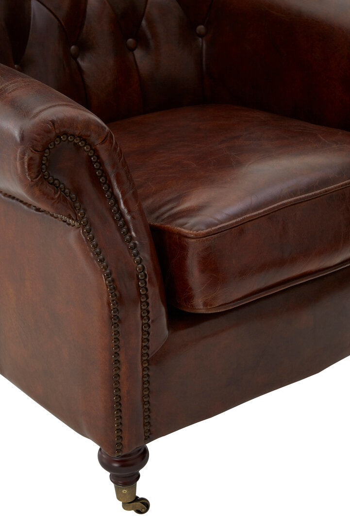 Verona Brown Leather Scroll Armchair