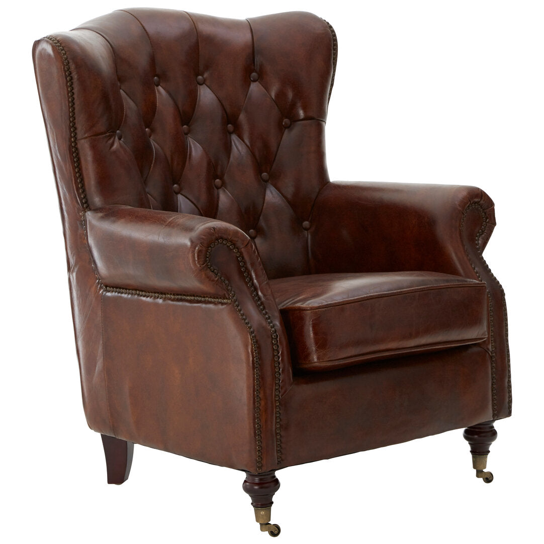 Verona Brown Leather Scroll Armchair
