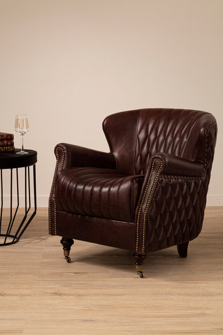 Verona Brown Leather Winged Back Armchair