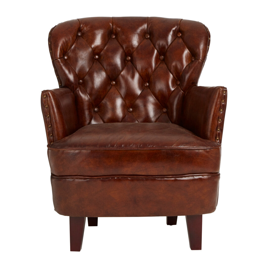 Verona Deep Red Leather Lounge Chair with Tufted Back