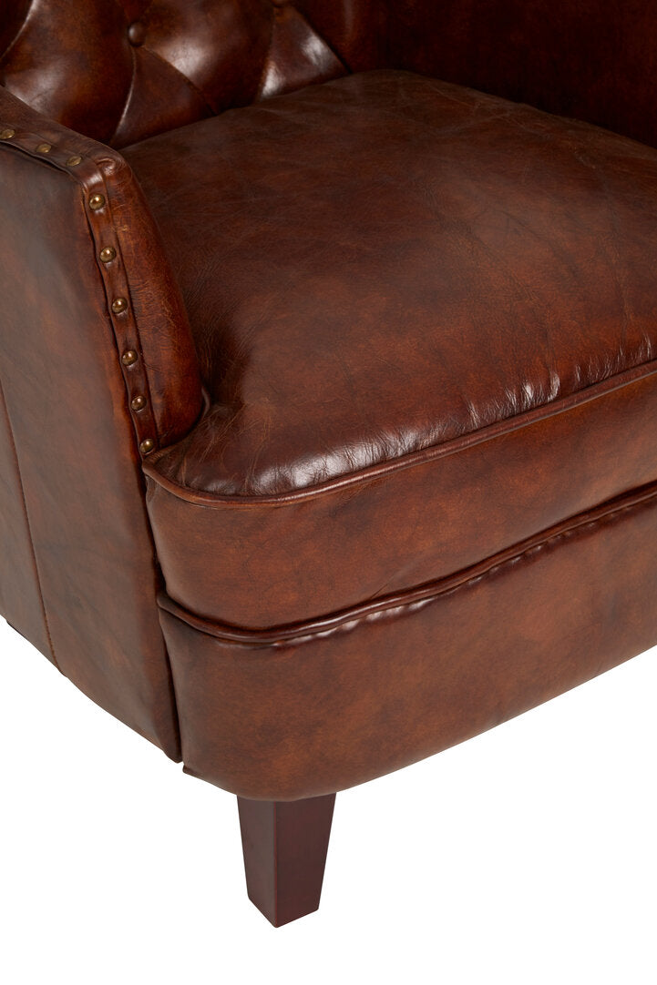 Verona Deep Red Leather Lounge Chair with Tufted Back