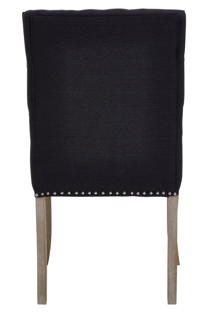 Vienna Townhouse Black Linen Dining Chair with Wooden Legs