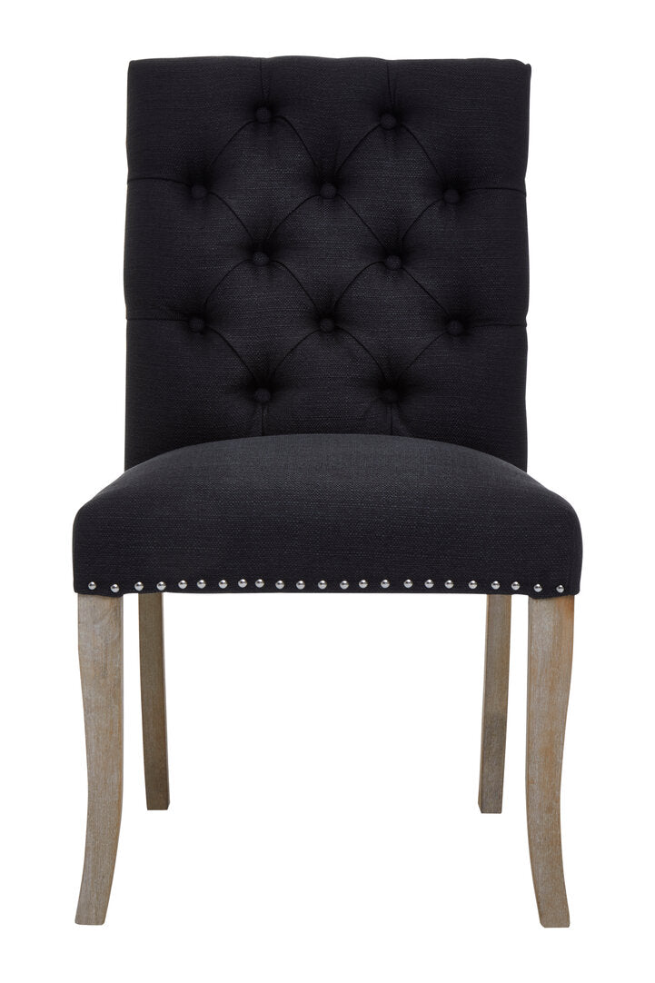 Vienna Townhouse Black Linen Dining Chair with Wooden Legs