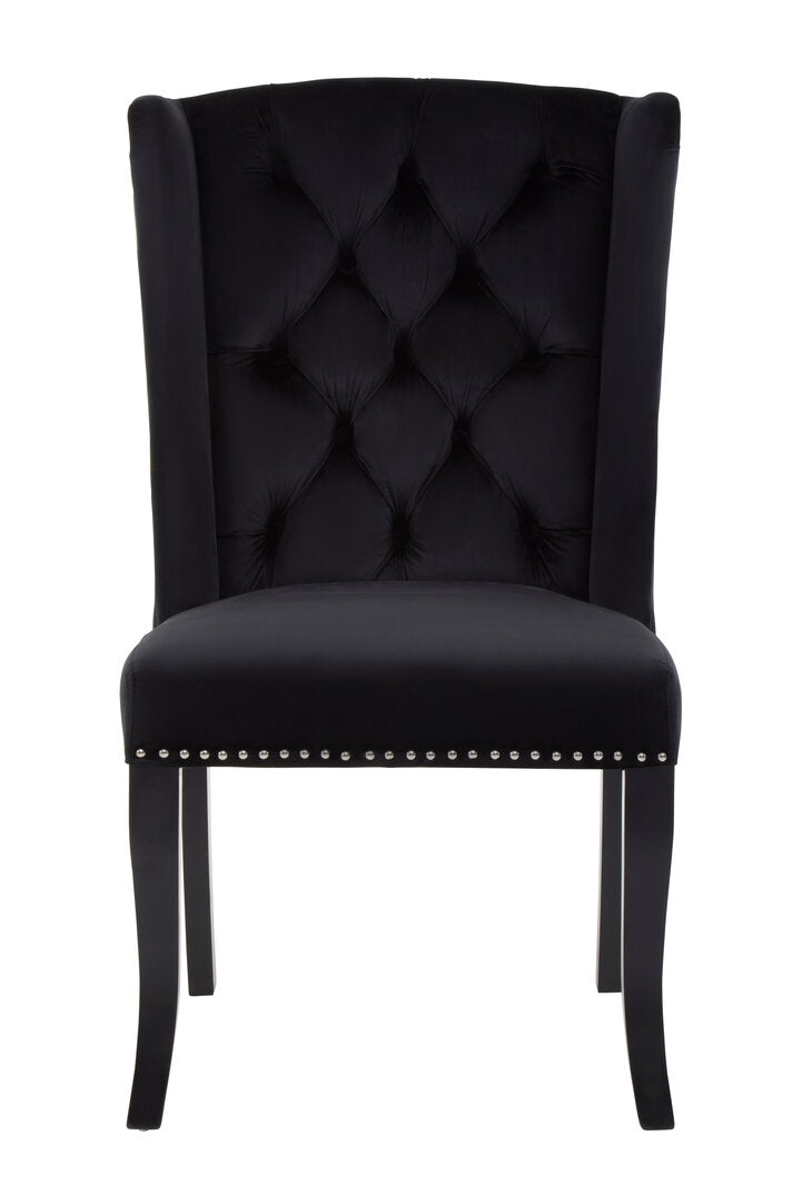 Vienna Townhouse Black Velvet Dining Chair with Dark Legs