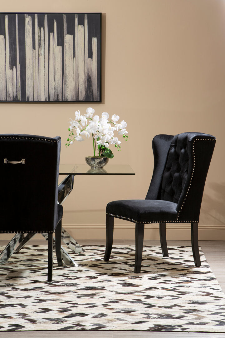 Vienna Townhouse Black Velvet Dining Chair with Dark Legs