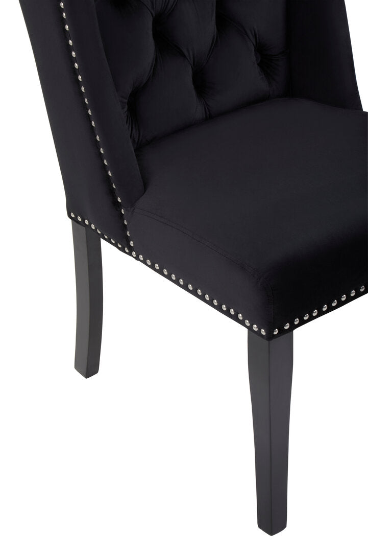 Vienna Townhouse Black Velvet Dining Chair with Dark Legs