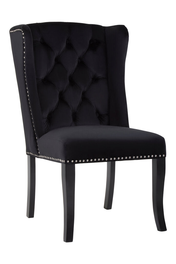 Vienna Townhouse Black Velvet Dining Chair with Dark Legs