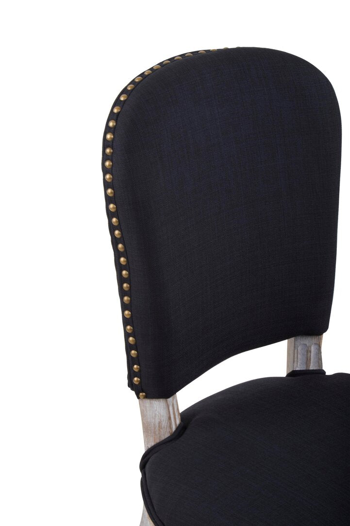 Vienna Townhouse Black Linen Dining Chair with Antique wood legs