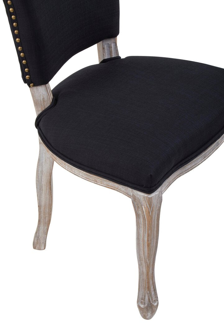 Vienna Townhouse Black Linen Dining Chair with Antique wood legs