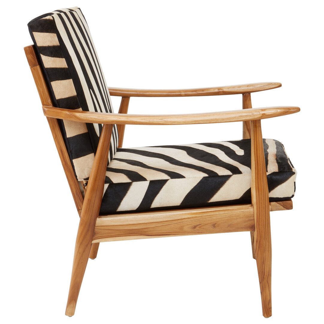 Seville Leather Zebra Pattern And Teak Chair