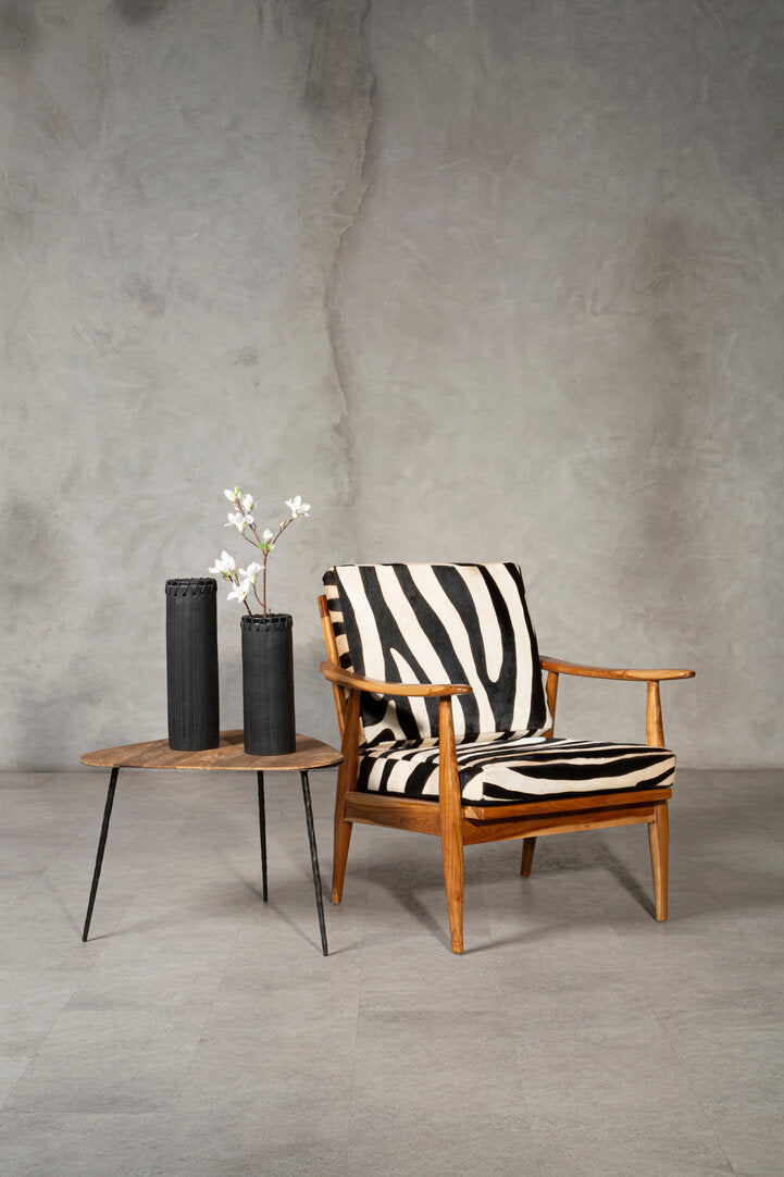 Seville Leather Zebra Pattern And Teak Chair