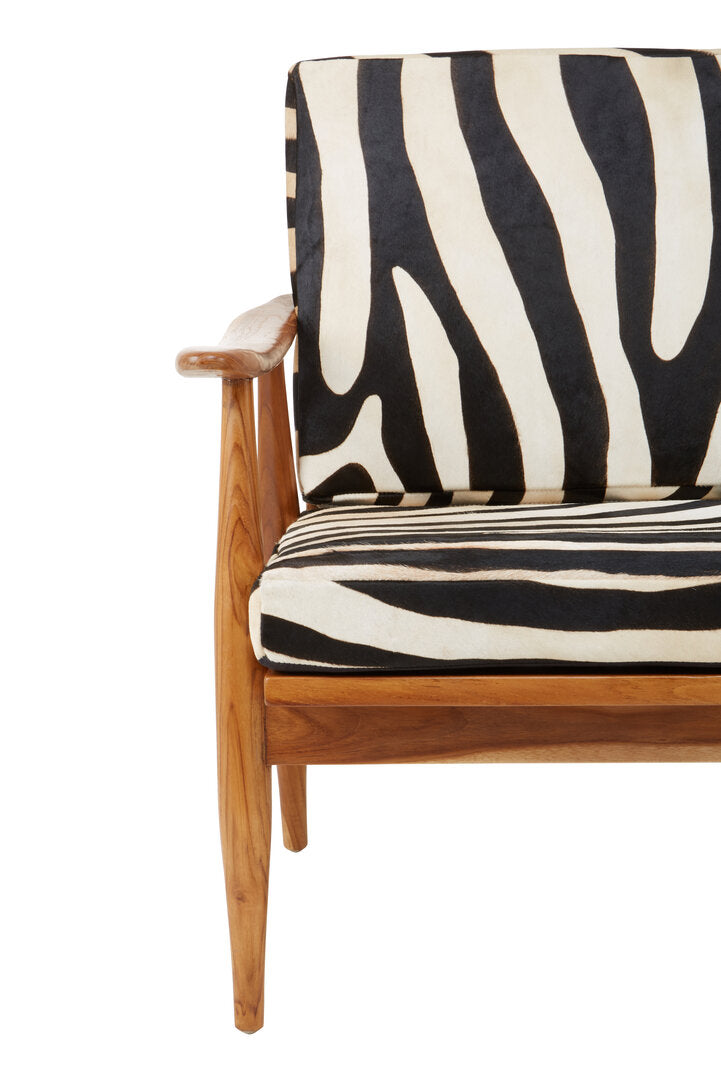Seville Leather Zebra Pattern And Teak Chair