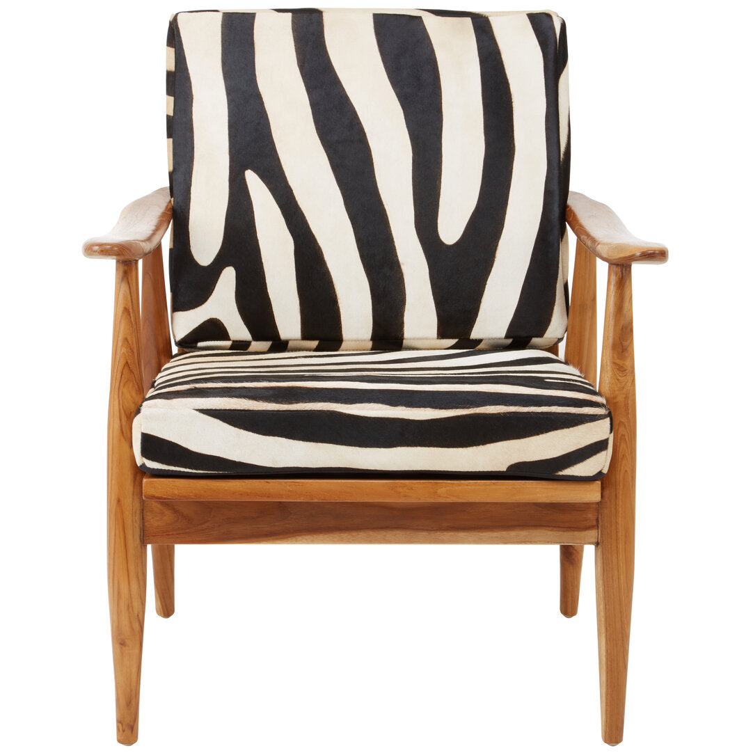 Seville Leather Zebra Pattern And Teak Chair