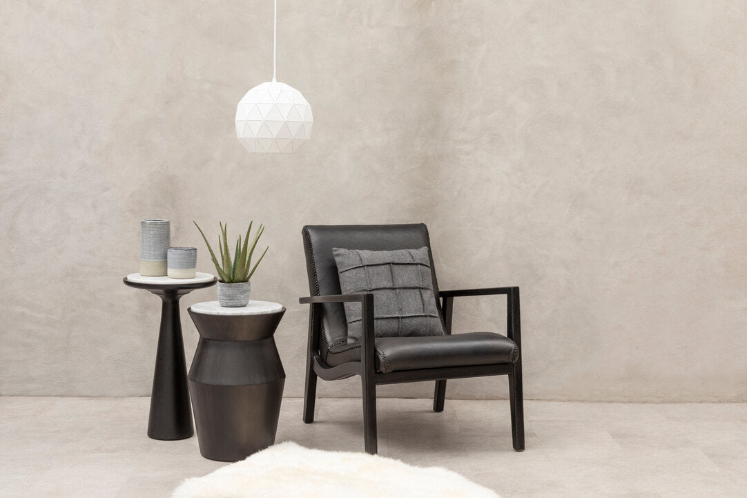 Seville Black Leather and Teak Wood Armchair