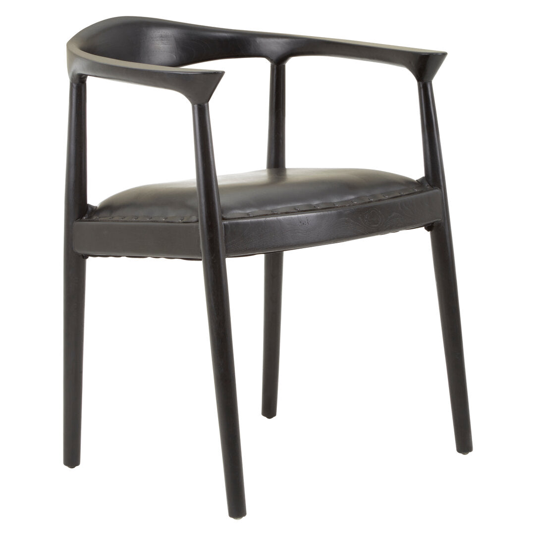 Seville Black Leather and Teak Wood Chair