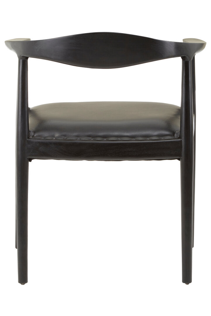 Seville Black Leather and Teak Wood Chair