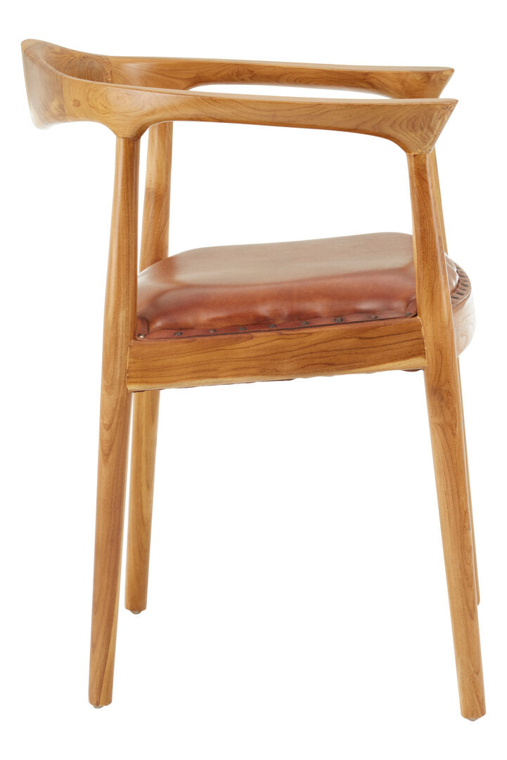 Seville Brown Leather and Teak Wood Chair