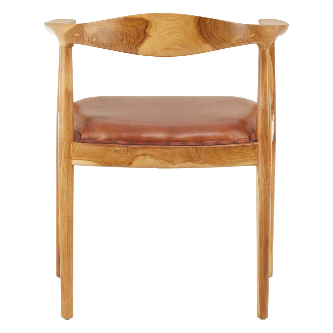 Seville Brown Leather and Teak Wood Chair