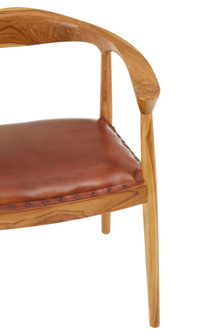 Seville Brown Leather and Teak Wood Chair