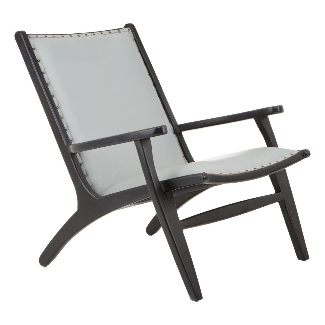 Seville Grey Leather and Teak Wood Chair