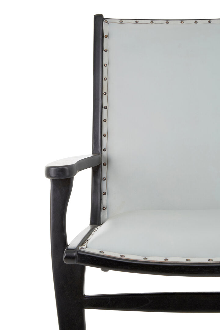 Seville Grey Leather and Teak Wood Chair