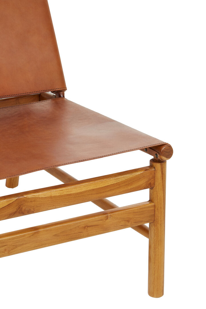 Seville Teak Wood and Brown Leather Chair