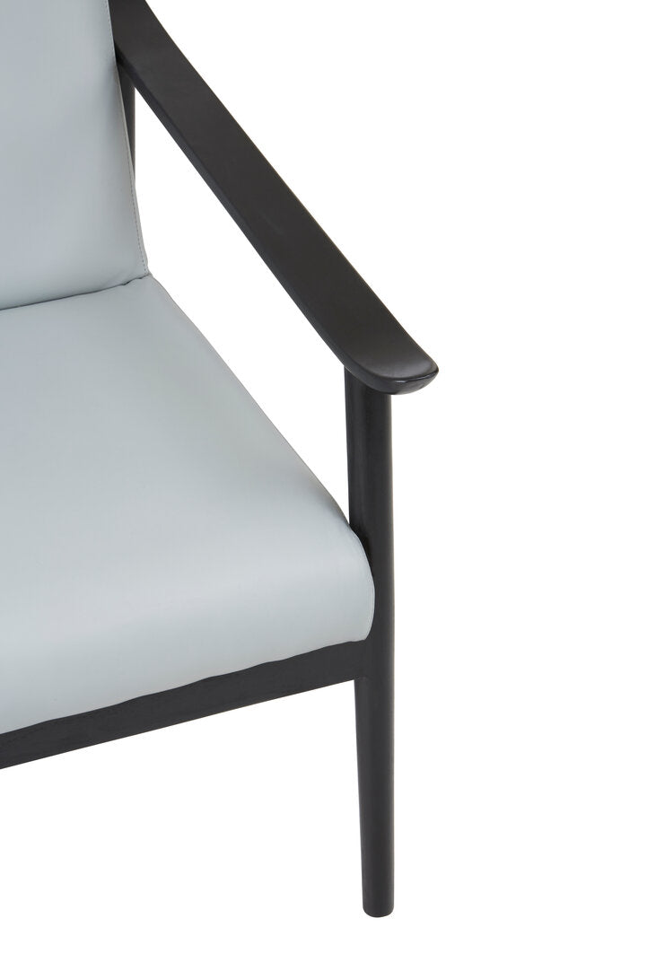 Seville Grey Leather Chair with Black Teak Wood Frame