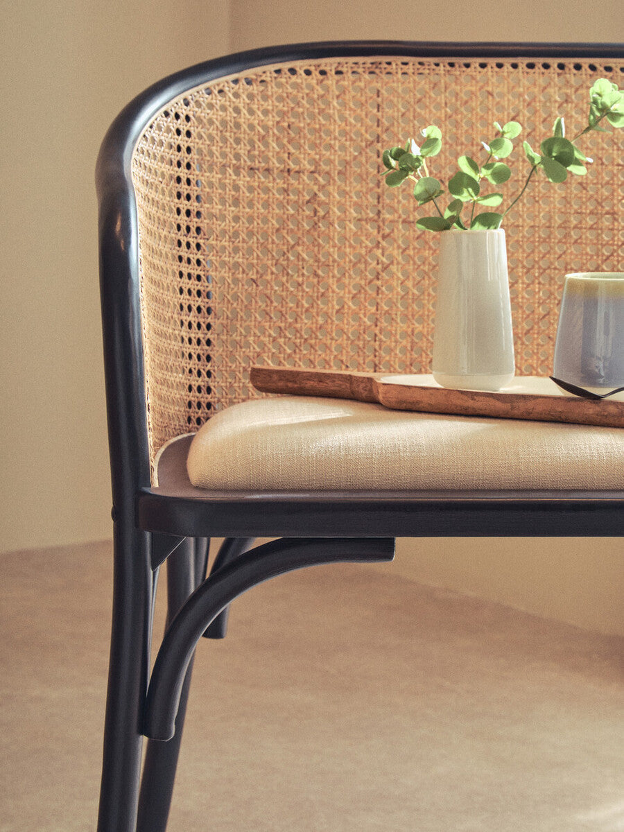 Stirling Natural Cane Bench with Black Beech Wood Frame