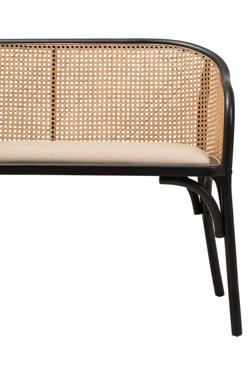 Stirling Natural Cane Bench with Black Beech Wood Frame
