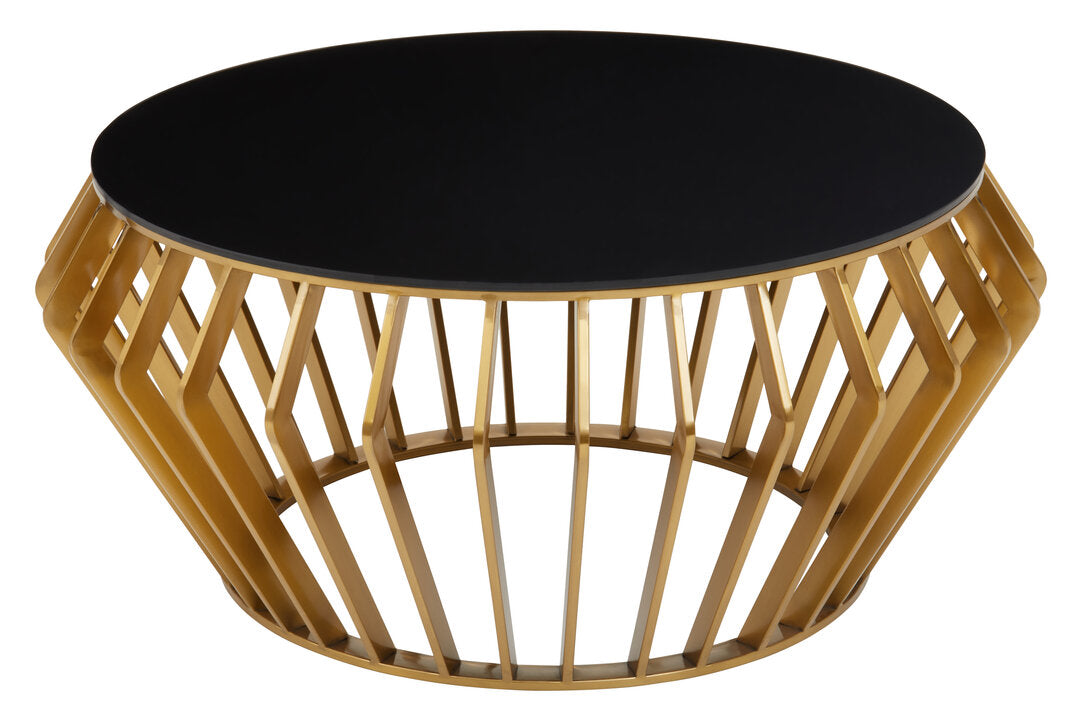 Monaco Gold Round Coffee Table with Black Glass