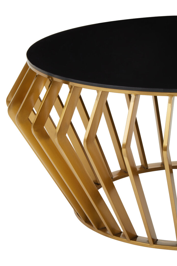 Monaco Gold Round Coffee Table with Black Glass