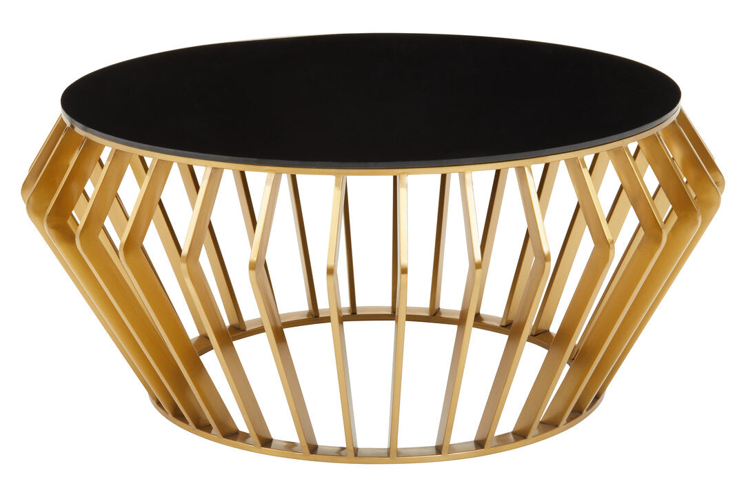 Monaco Gold Round Coffee Table with Black Glass