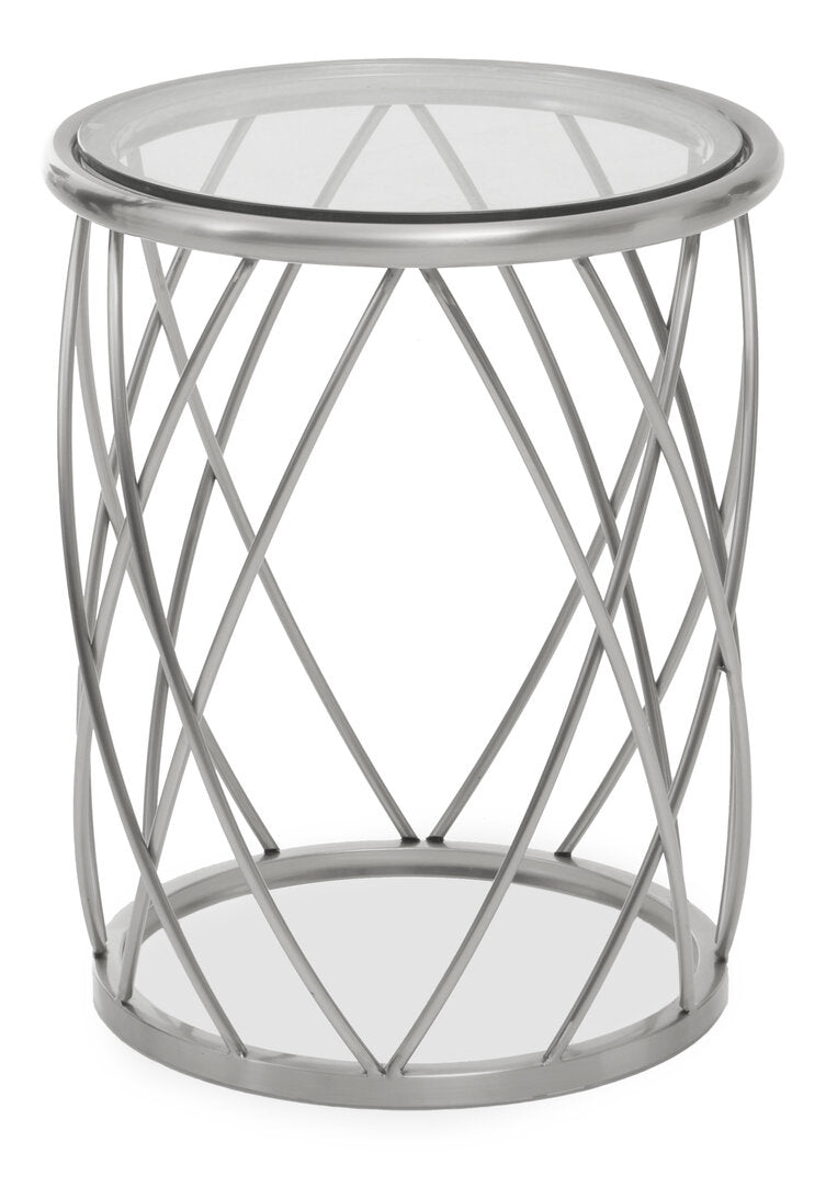 Monaco Silver Round Side Table with Clear Glass