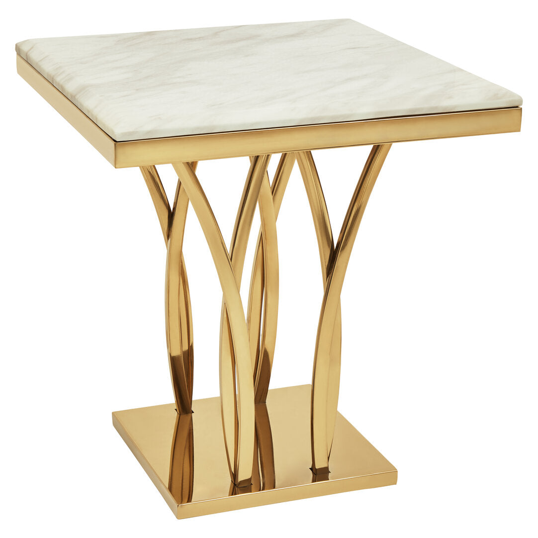 Cannes White Marble And Gold Side Table