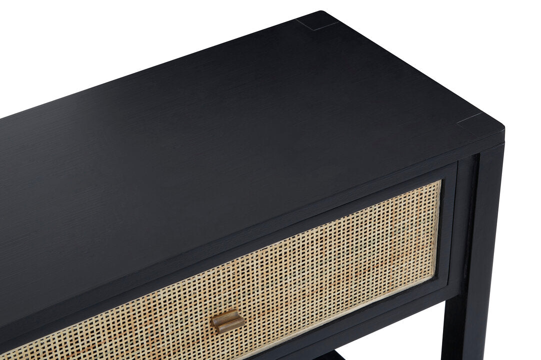 Hudson Black Console Table with Rattan Drawers