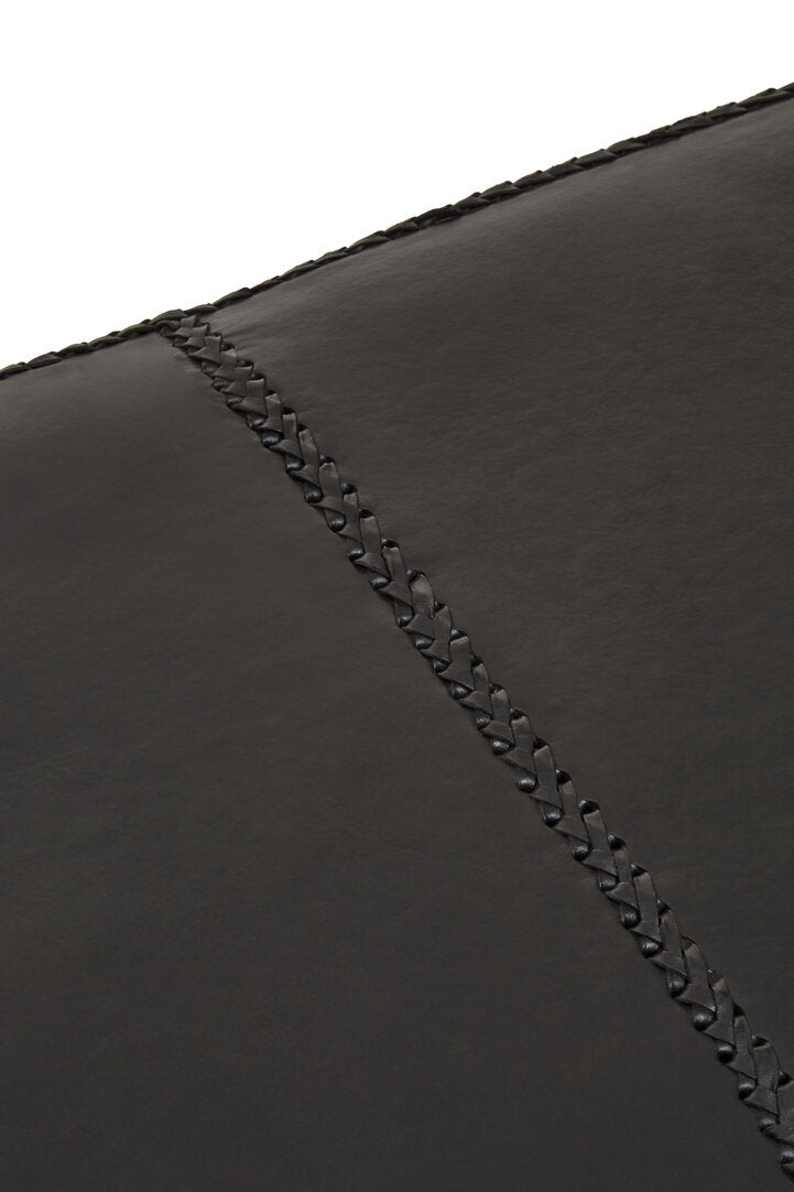 Carlton Black Leather Bench with Teak Wood Legs