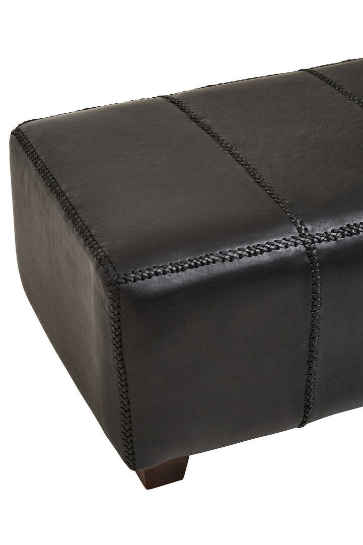 Carlton Black Leather Bench with Teak Wood Legs