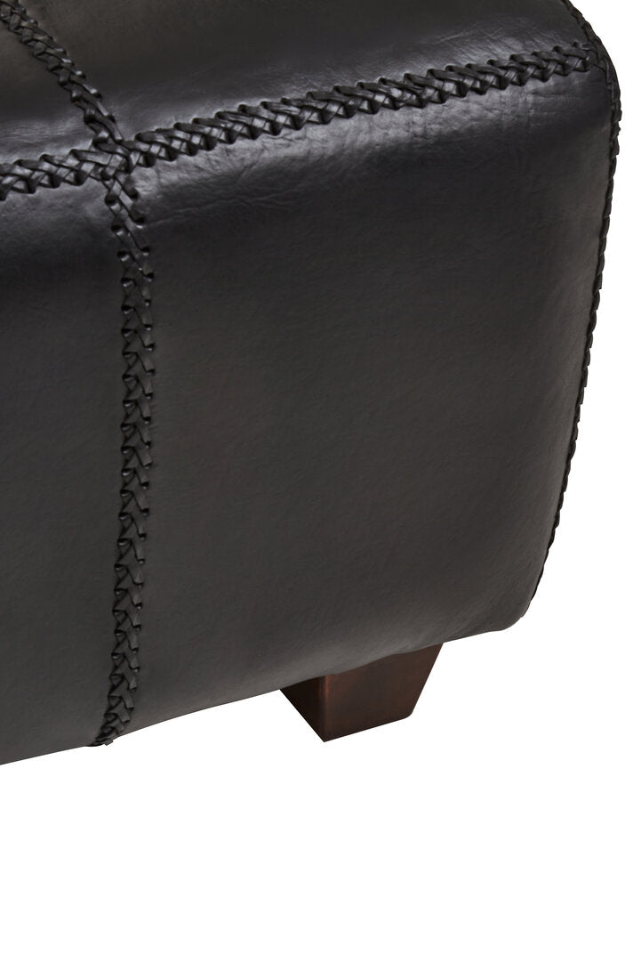 Carlton Black Leather Bench with Teak Wood Legs