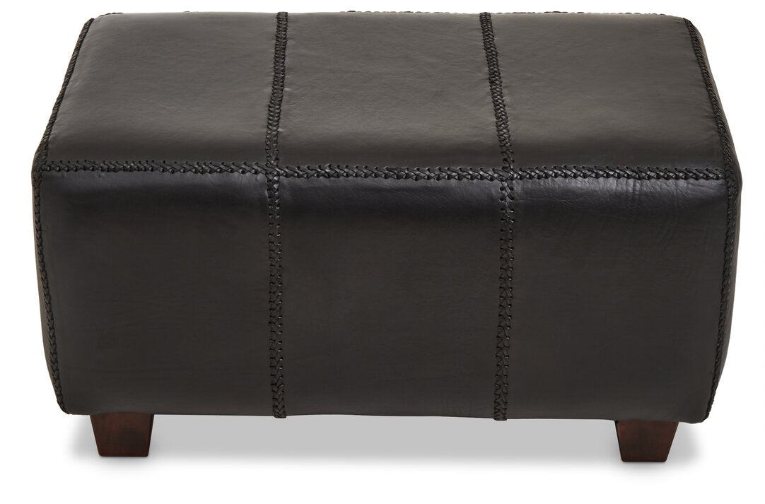 Carlton Black Leather Bench with Teak Wood Legs