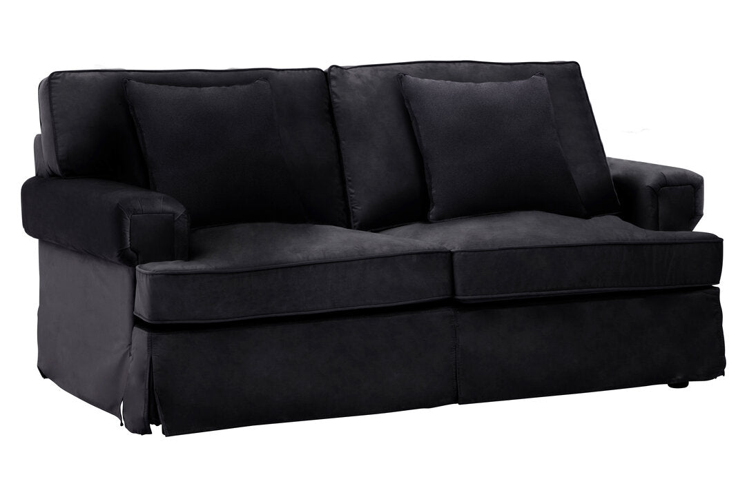 Whitby Two Seat Black Velvet Sofa