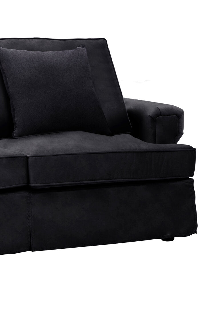 Whitby Two Seat Black Velvet Sofa
