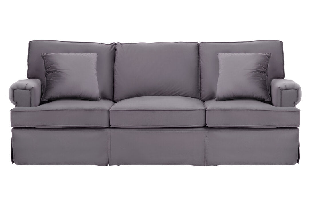 Whitby Three Seat Velvet Sofa Grey