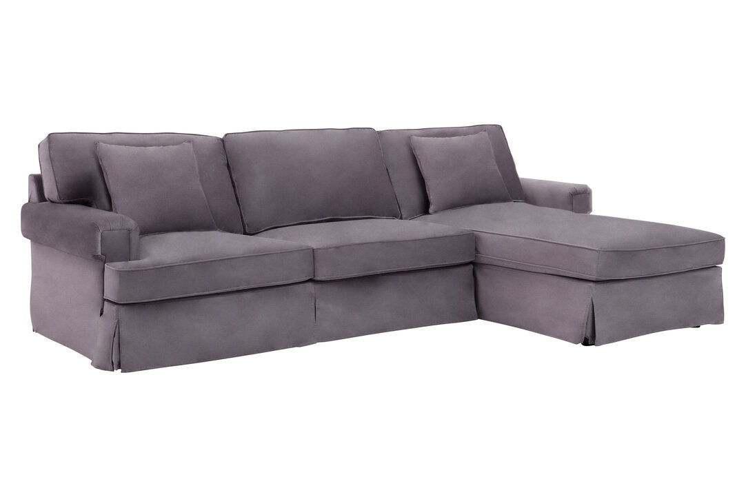 Whitby Three Seat Grey Velvet Right Chaise Sofa